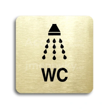 Piktogram "sprcha, WC" - zlatá tabulka - černý tisk bez rámečku