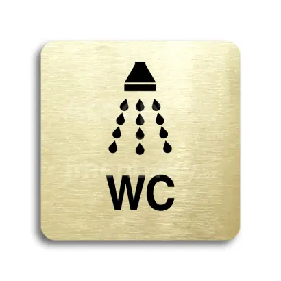 Piktogram "sprcha, WC" - zlatá tabulka - černý tisk bez rámečku