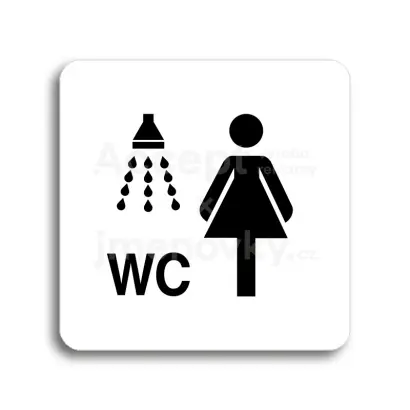 Piktogram "sprcha, WC ženy" - bílá tabulka - černý tisk bez rámečku