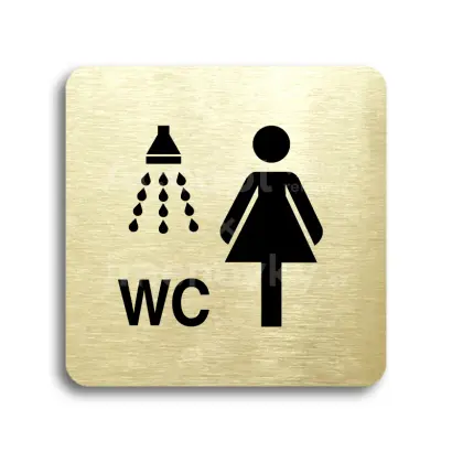 Piktogram "sprcha, WC ženy" - zlatá tabulka - černý tisk bez rámečku