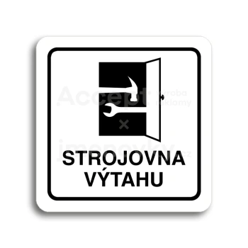Piktogram "strojovna výtahu" - bílá tabulka - černý tisk