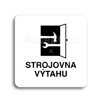 Piktogram "strojovna výtahu" - bílá tabulka - černý tisk bez rámečku