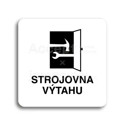Piktogram "strojovna výtahu" - bílá tabulka - černý tisk bez rámečku