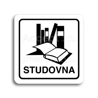 Piktogram "studovna" - bílá tabulka - černý tisk
