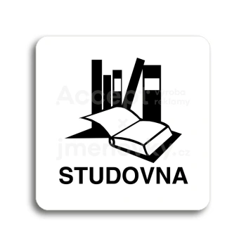 Piktogram "studovna" - bílá tabulka - černý tisk bez rámečku