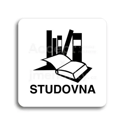 Piktogram "studovna" - bílá tabulka - černý tisk bez rámečku