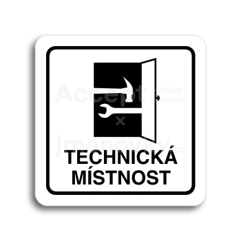 Piktogram "technická místnost" - bílá tabulka - černý tisk