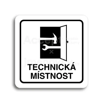 Piktogram "technická místnost" - bílá tabulka - černý tisk
