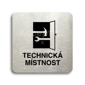 Piktogram "technická místnost" - stříbrná tabulka - černý tisk bez rámečku