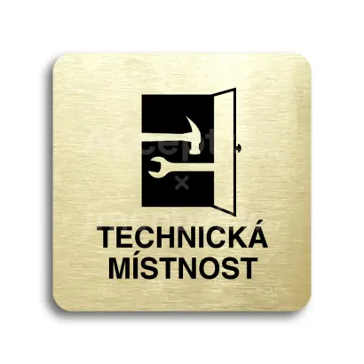Piktogram "technická místnost" - zlatá tabulka - černý tisk bez rámečku