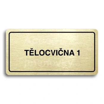 Piktogram "TĚLOCVIČNA 1" - zlatá tabulka - černý tisk