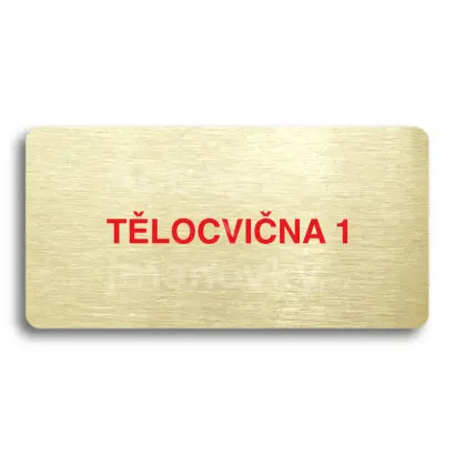 Piktogram "TĚLOCVIČNA 1" - zlatá tabulka - barevný tisk bez rámečku