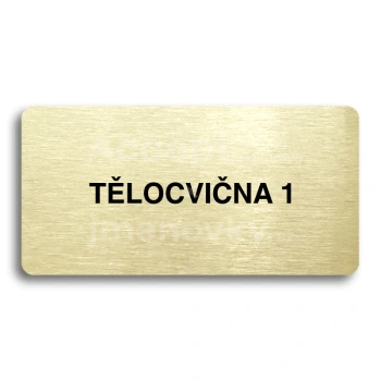 Piktogram "TĚLOCVIČNA 1" - zlatá tabulka - černý tisk bez rámečku