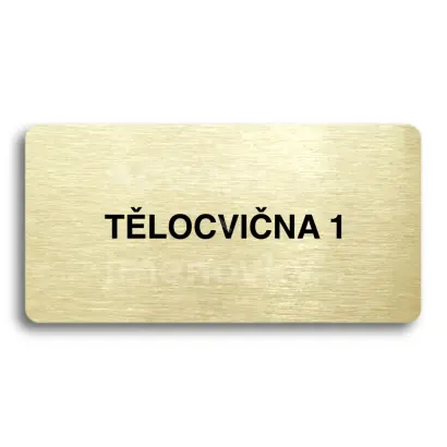 Piktogram "TĚLOCVIČNA 1" - zlatá tabulka - černý tisk bez rámečku