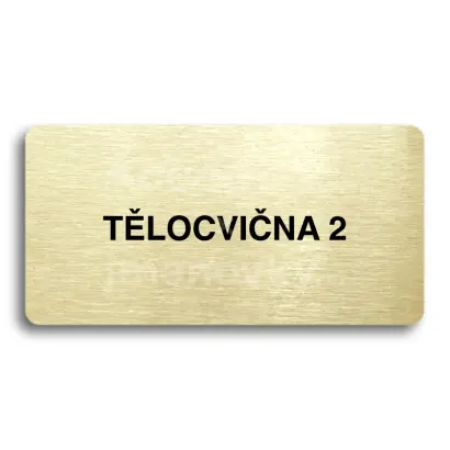 Piktogram "TĚLOCVIČNA 2" - zlatá tabulka - černý tisk bez rámečku