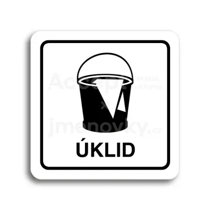 Piktogram "úklid" - bílá tabulka - černý tisk