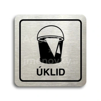 Piktogram "úklid" - stříbrná tabulka - černý tisk