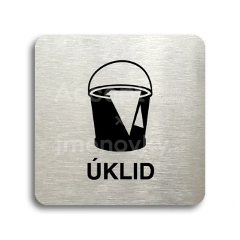 Piktogram "úklid" - stříbrná tabulka - černý tisk bez rámečku