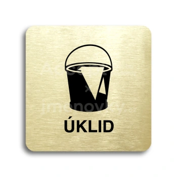 Piktogram "úklid" - zlatá tabulka - černý tisk bez rámečku