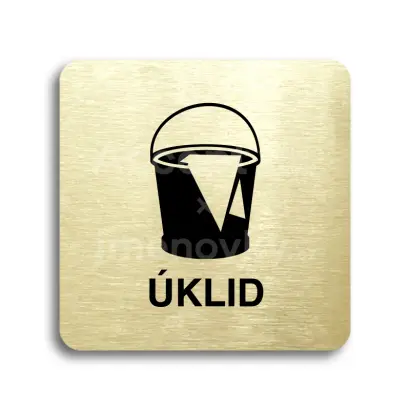 Piktogram "úklid" - zlatá tabulka - černý tisk bez rámečku