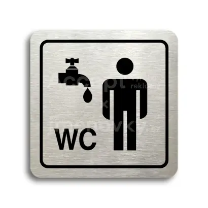 Piktogram "umývárna, WC muži" - stříbrná tabulka - černý tisk