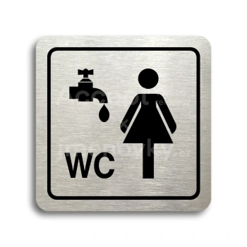 Piktogram "umývárna, WC ženy" - stříbrná tabulka - černý tisk