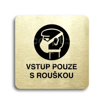 Piktogram "vstup pouze s rouškou" - zlatá tabulka - černý tisk bez rámečku