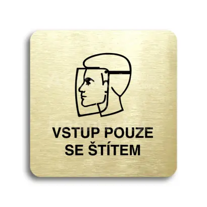 Piktogram "vstup pouze se štítem II" - zlatá tabulka - černý tisk bez rámečku