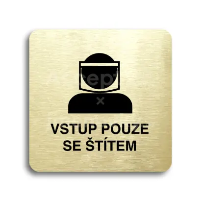 Piktogram "vstup pouze se štítem III" - zlatá tabulka - černý tisk bez rámečku