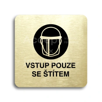 Piktogram "vstup pouze se štítem IV" - zlatá tabulka - černý tisk bez rámečku