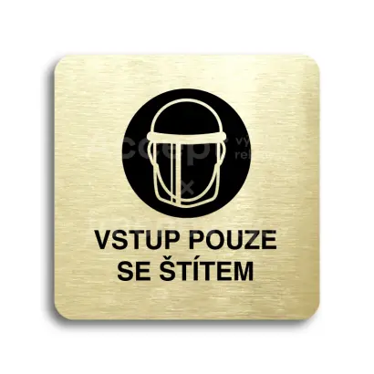 Piktogram "vstup pouze se štítem IV" - zlatá tabulka - černý tisk bez rámečku