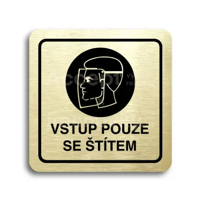 Piktogram "vstup pouze se štítem" - zlatá tabulka - černý tisk