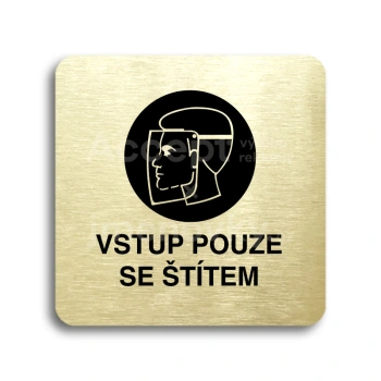 Piktogram "vstup pouze se štítem" - zlatá tabulka - černý tisk bez rámečku