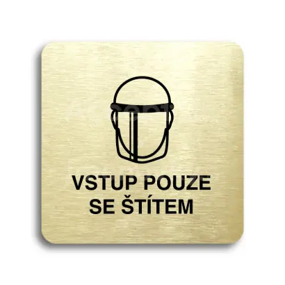 Piktogram "vstup pouze se štítem V" - zlatá tabulka - černý tisk bez rámečku