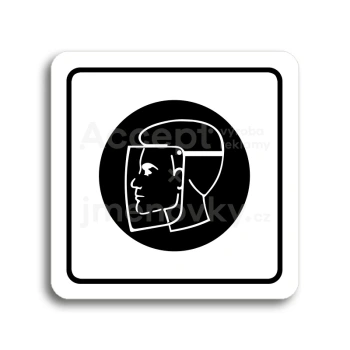 Piktogram "ochranný štít" - bílá tabulka - černý tisk