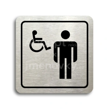 Piktogram "WC muži, invalidé" - stříbrná tabulka - černý tisk