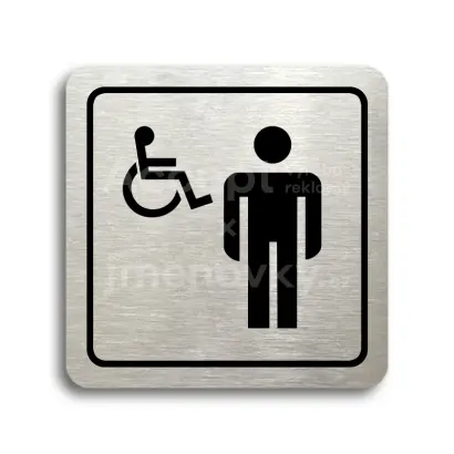 Piktogram "WC muži, invalidé" - stříbrná tabulka - černý tisk
