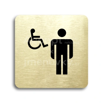 Piktogram "WC muži, invalidé" - zlatá tabulka - černý tisk bez rámečku