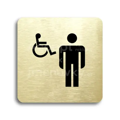 Piktogram "WC muži, invalidé" - zlatá tabulka - černý tisk bez rámečku