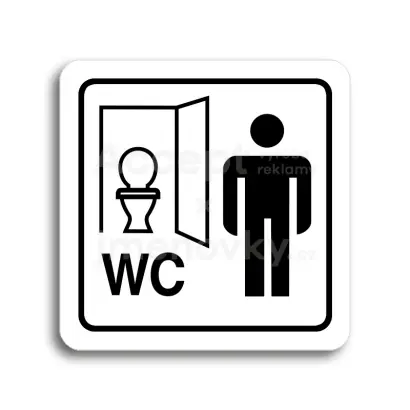Piktogram "WC muži kabinka" - bílá tabulka - černý tisk