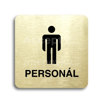 Piktogram "WC muži personál" - zlatá tabulka - černý tisk bez rámečku