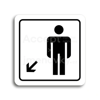 Piktogram "WC muži vlevo dolů" - bílá tabulka - černý tisk
