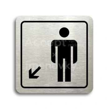 Piktogram "WC muži vlevo dolů" - stříbrná tabulka - černý tisk