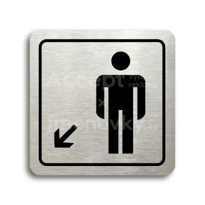 Piktogram "WC muži vlevo dolů" - stříbrná tabulka - černý tisk