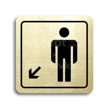Piktogram "WC muži vlevo dolů" - zlatá tabulka - černý tisk