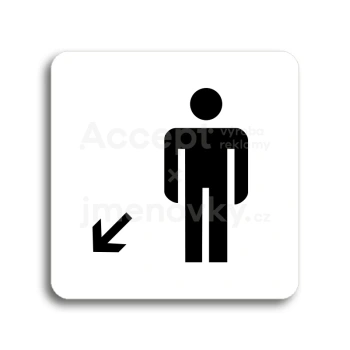 Piktogram "WC muži vlevo dolů" - bílá tabulka - černý tisk bez rámečku
