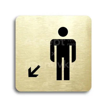 Piktogram "WC muži vlevo dolů" - zlatá tabulka - černý tisk bez rámečku