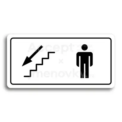 Piktogram "WC MUŽI VLEVO DOLŮ" - bílá tabulka - černý tisk