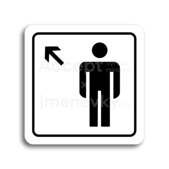 Piktogram "WC muži vlevo nahoru" - bílá tabulka - černý tisk