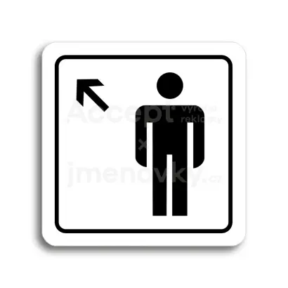 Piktogram "WC muži vlevo nahoru" - bílá tabulka - černý tisk